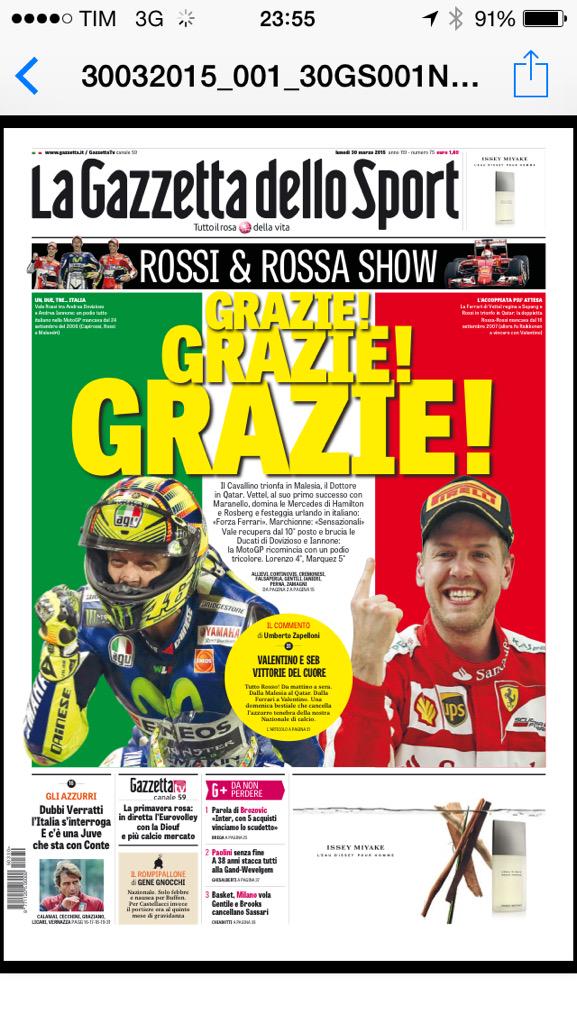uzapelloni's tweet photo. #Ferrari e @ValeYellow46 ecco la prima pagina #gazzetta di domani #gds http://t.co/Bfi8W155PL