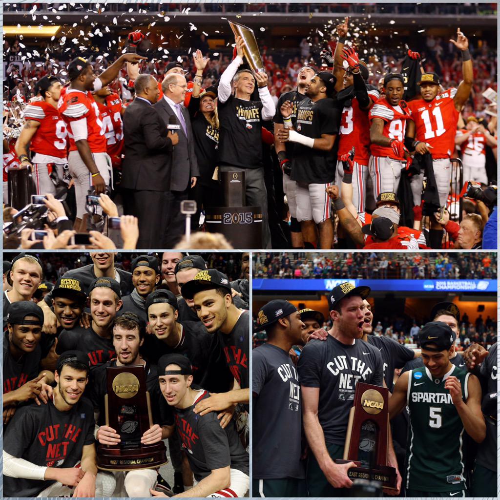 SportsCenter's tweet photo. Big Ten in 2015:
- Ohio State wins football National Championship
- Michigan State &amp; Wisconsin go to Final Four http://t.co/Lq0Kq8Pw1j