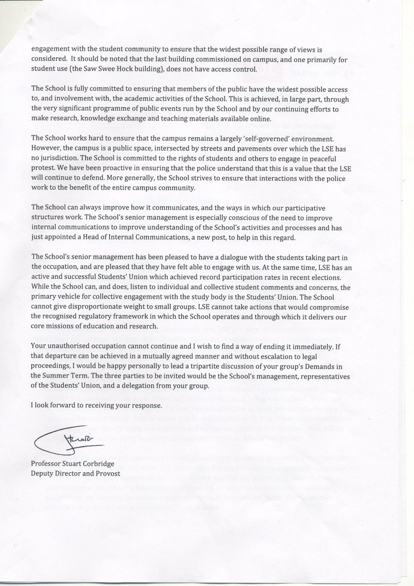 OFFICIAL LETTER TO OCCUPIERS FROM MANAGEMENT THREATENING LEGAL ACTION #FreeUniversityOfLondon #redsquareeverywhere