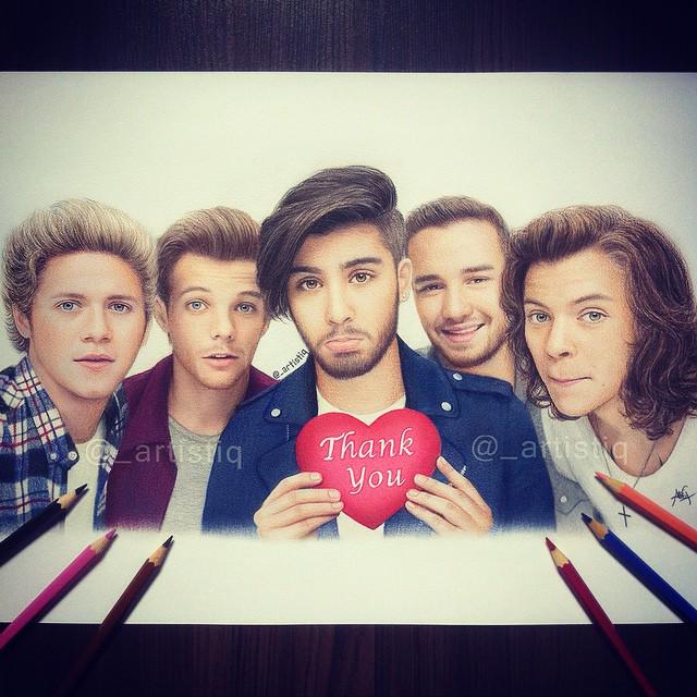 _artistiq's tweet photo. One Direction, drawn with colored pencils. All the best for the future @zaynmalik ! ❤️ http://t.co/5WQ0qwnlXk