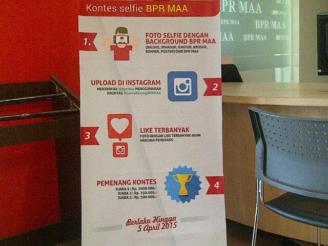 putrataufan's tweet photo. Kontes Selfie BPR MAA hingga tanggal 5 April 2015 , hadiah uang tunai , buruan :D:) http://t.co/BYTsnXIXme
