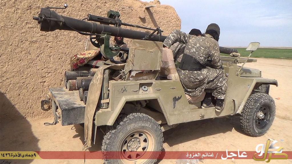 Anon404Isis's tweet photo. #ISIS militants have captured an Iranian Safir jeep equipped with an M40-type 106mm recoilless gun in #Kirkuk, #Iraq: http://t.co/IkokOAEFcn