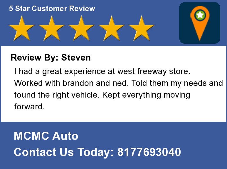 MCMCauto's tweet photo. Review By: Steven
I had a great experience at west freeway store. Worked with brandon and ned. Told them my n... http://t.co/WfBg5RYK3I