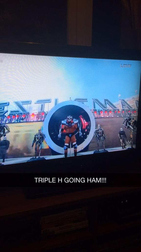legz_22's tweet photo. #TripleHvsSting #HHH what an #entrance #Wrestemania31 #WrestleMania #terminator http://t.co/S5xFP3HHrl