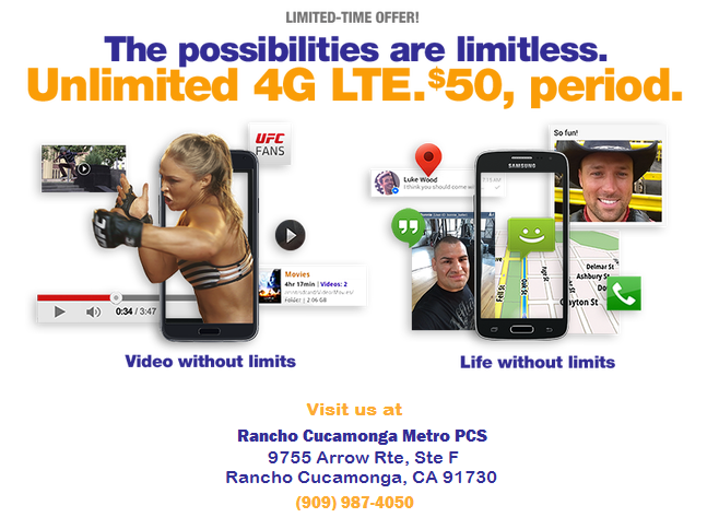 RanchoTeam's tweet photo. #unlimityourself #wireless #nojunkfees #4G LTE
@authorizedPCS @XpressPage @MetroPCSCenter @CityOfRC @MoneySavingExp http://t.co/0AXvrJvSJ6