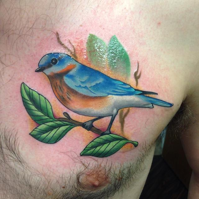 Tattoo uploaded by Avacyn  Bluebird with blossoms color realism  Tattoodo