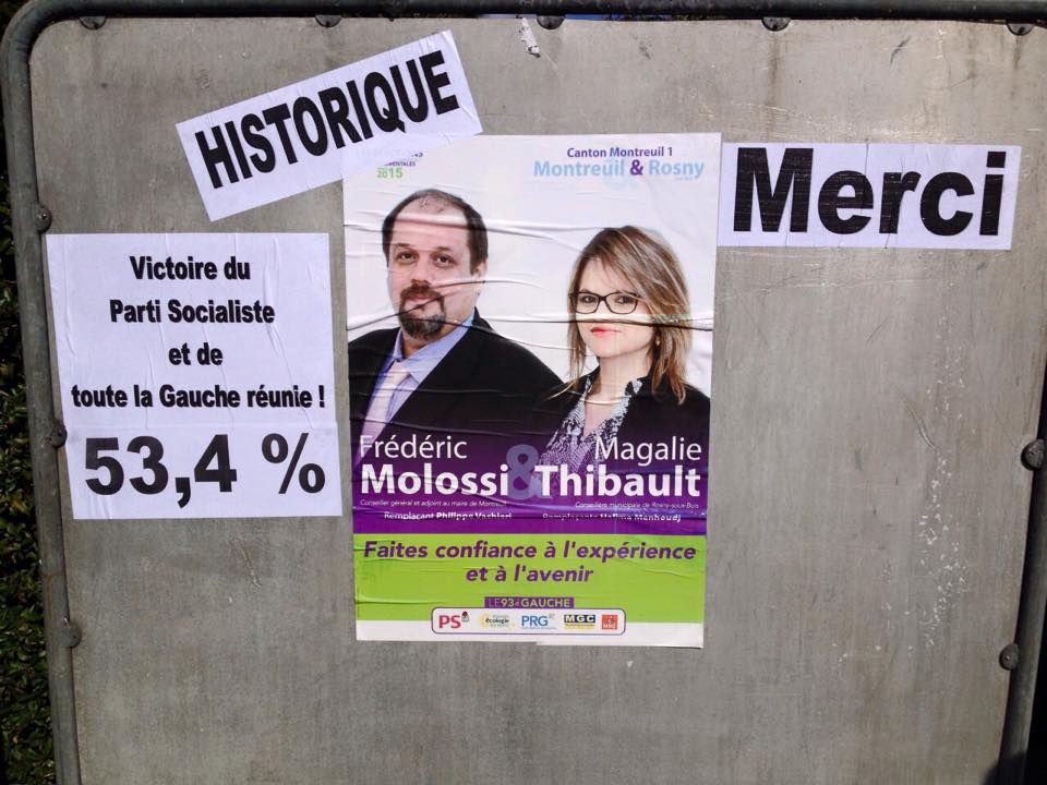 CatherineGOI's tweet photo. Les remerciements de @ThibaultMagalie @fmolossi93 aux électeurs @Dptales_SSD2015 #Montreuil #Rosny http://t.co/nHJ1DqDSEk