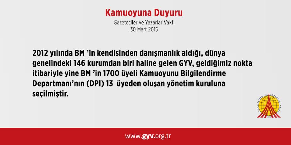 GYV BM’nin 1700 üyeli Kamuoyunu Bilgilendirme Departmanı’nın 13 üyeden oluşan yönetim kuruluna seçilmiştir.
#GYVCanlı