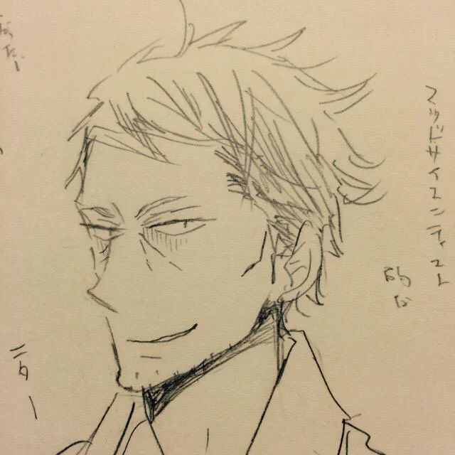 原画展で飾って頂く原稿を探していた時に蛇原先生のボツ案が出てきて、割と見た目は気に入ってたのでここに…。やめた理由はこの人お父さんではないなと思ったからです^ ^ 
