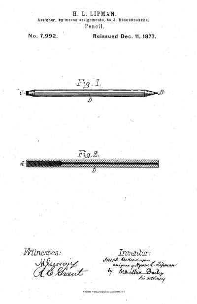 Libroantiguo's tweet photo. #OnThisDay in 1858, the wood-cased pencil with attached rubber eraser, was patented by Hyman L Lipman of Philadelphia http://t.co/SGGEX0Atqo