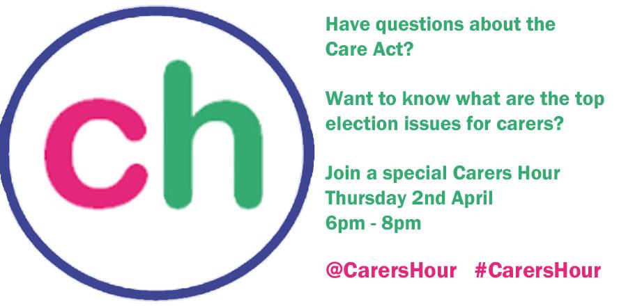CarersTrust's tweet photo. Join the special 2 hour @CarersHour Thurs 2 April 6-8pm to ask #carer questions on the #CareAct and #GE2015 http://t.co/ioUbc48gZj