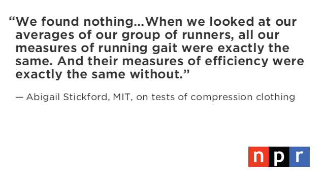 Tests show compression clothing can help runners with swelling - but not with performance. <a href="/MorningEdition/">Morning Edition</a> <a href="/nprnews/">NPR</a>