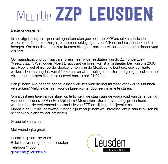 RTgemLeusden's tweet photo. Afgelopen jaar met veel plezier, veel ZZP'ers gesproken. Vanavond vanaf 19.30 uur de onderzoeksresultaten in De Tuin http://t.co/inMo5nHgZr