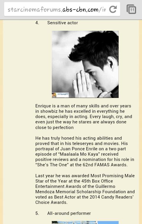 \" Enrique Gil is 4. Sensitive Actor 5. All Around Performer 6. Total Package
Happy Birthday Quen 
