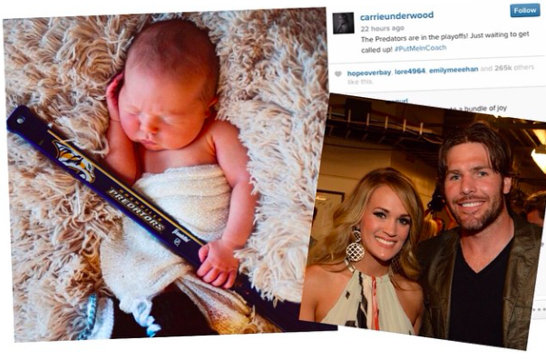 #CarrieUnderwood finally posts a picture of her and Mike Fisher's baby boy, and he's following in his dads footsteps👣