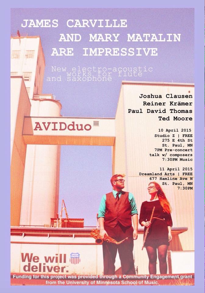 AVIDduo's tweet image. FREE St. Paul concerts! new electro-acoustic works, preconcert talks by composers @JoshuaDClausen @ted_moore #AVIDduo