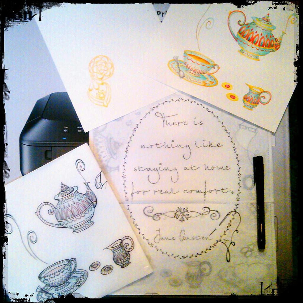 ShalomSDesigns's tweet image. New printer/scanner is here-let's do this! #janeaustenquotes #handdrawnlettering #watercolorpainting #collageart