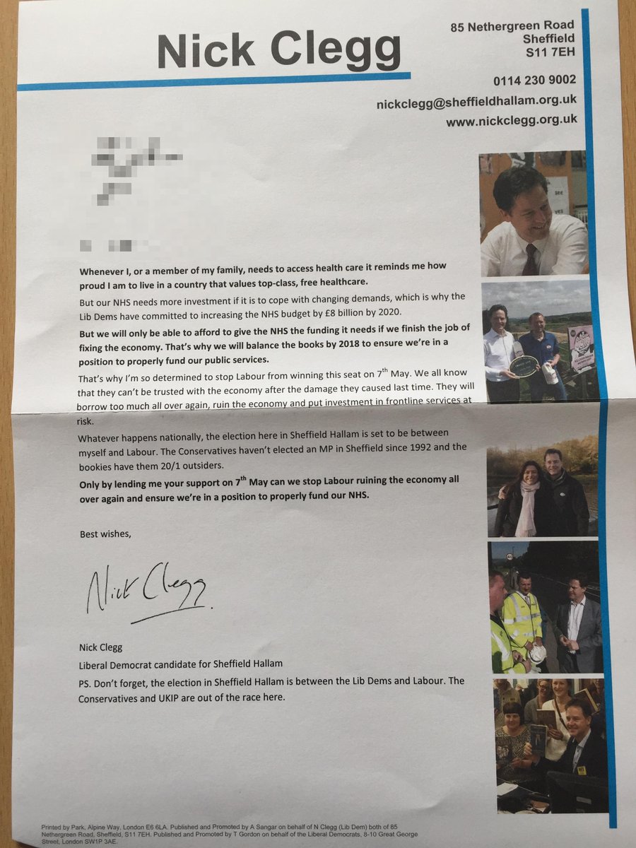 Sheffield Hallam (@sheffieldhallam) on Twitter photo Postal letter to lady of house from Nick, along with female-friendly leaflet <a href="/MSmithsonPB/">Mike Smithson</a> 1/3 Postal letter to lady of house from Nick, along with female-friendly leaflet <a href="/MSmithsonPB/">Mike Smithson</a> 1/3