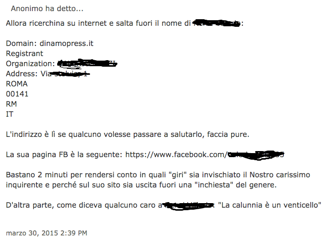 amicoFaralla's tweet photo. .@romafaschifo lascia che sul suo blog compaiano minacce a persone con tanto di indirizzo: VERGOGNA http://t.co/gReqeHZEh4