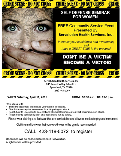 ServolutionHS's tweet image. Servolution is offering a FREE women's self defense class! Call our Wellness Center to save your spot. (423) 419-5072