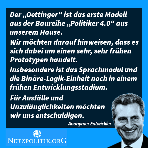 netzpolitik's tweet photo. Wir präsentieren den "Politiker 4.0". Das Modell ist leider noch nicht ausgereift. https://t.co/CpbP2gqstm http://t.co/k4D7tGte9v