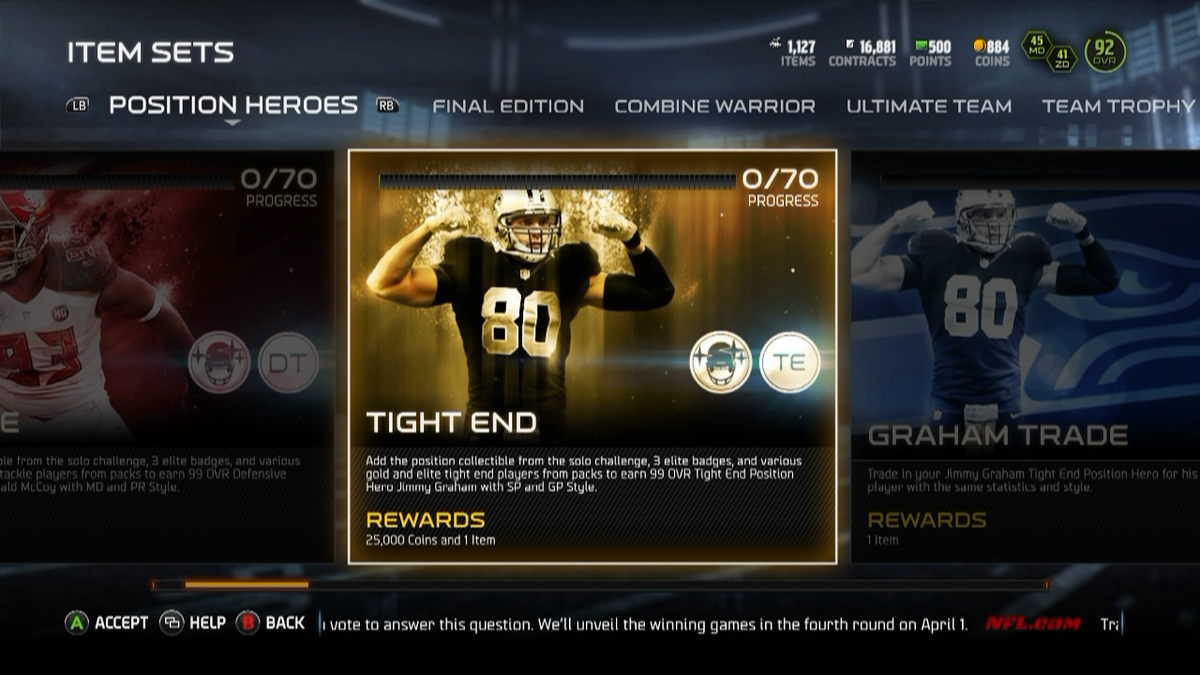 UTAuction's tweet photo. TE 99 Ovr Jimmy Graham. You can trade him and get the NFL Mover Seahawks edition. NICE! #MUT15 #UTauction http://t.co/jBHh2IRONv
