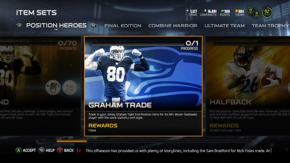 UTAuction's tweet photo. TE 99 Ovr Jimmy Graham. You can trade him and get the NFL Mover Seahawks edition. NICE! #MUT15 #UTauction http://t.co/jBHh2IRONv