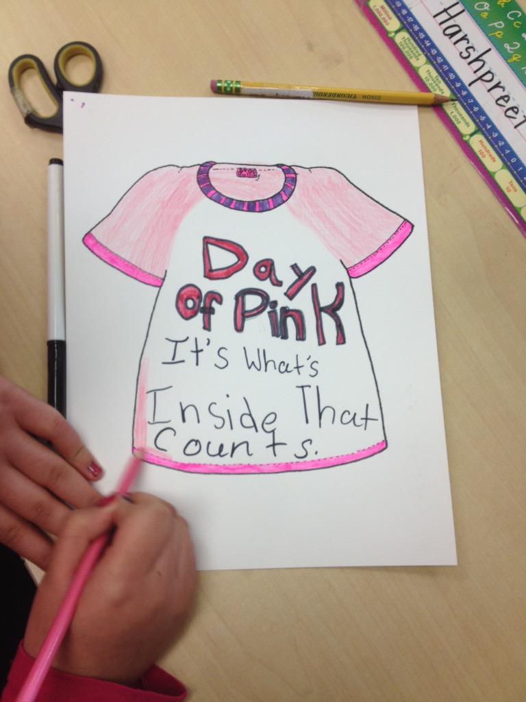 MsHornsClass's tweet photo. We're working on our #DayOfPink t-shirt designs! @ClimatePeel @MountRoyalPS http://t.co/2CD5zVKATU
