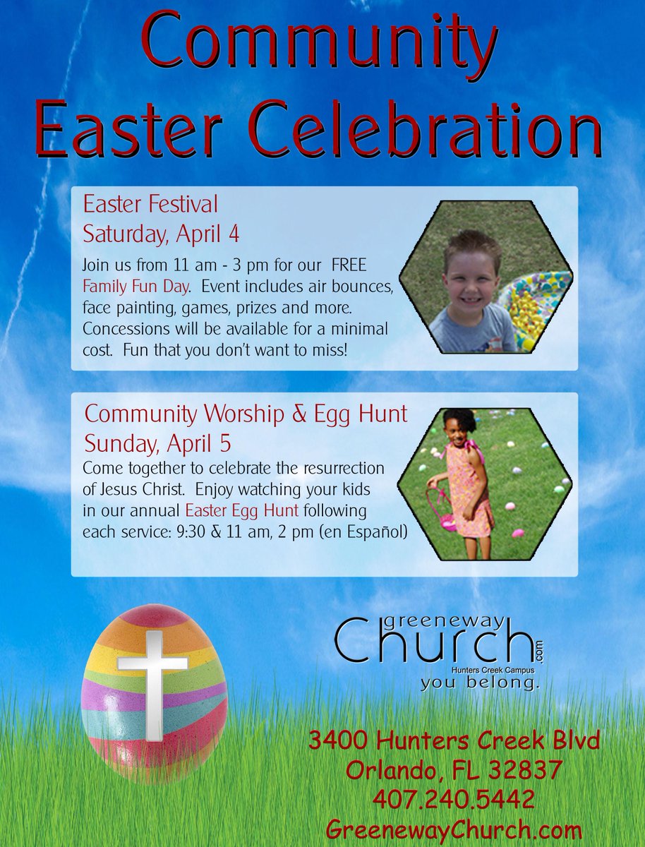 greenewaychurch's tweet photo. Retweet to your followers...have them join us for our Community Easter Celebration! @greenewaychurch #youbelong. http://t.co/qNSdsFcaF9
