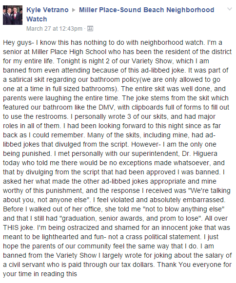MPrebellion's tweet photo. What the PARENTS of Miller Place students have to say about this situation. #FreeKyleMP @kylevetrano #FREEKYLE http://t.co/RF8dk1ZpK3