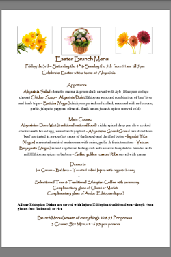 AbyssiniaBar's tweet photo. @OpenTableUK @AwesomeLondon0 @appetisr @lovefood Check out our Easter Brunch Menu #glutenfree #vegan friendly http://t.co/2WipWxMAg8