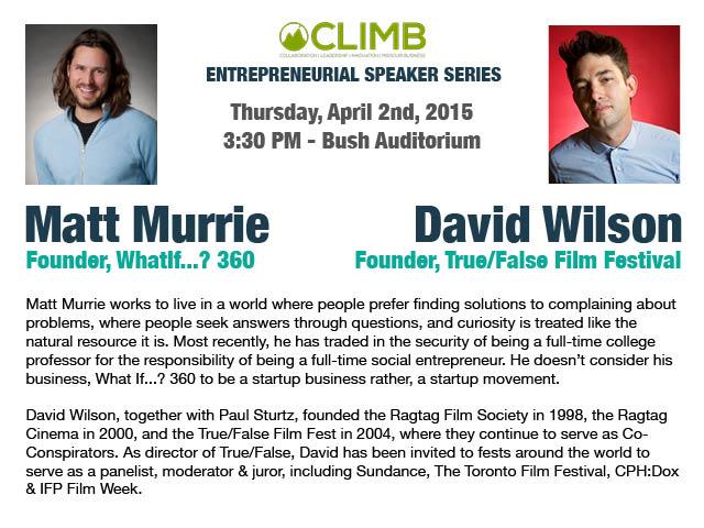 climbmizzou's tweet photo. Excited to have David Wilson of @truefalse and @MattMurrie of @Whatif_360 speaking this Thursday! http://t.co/fuGYbcQlY1