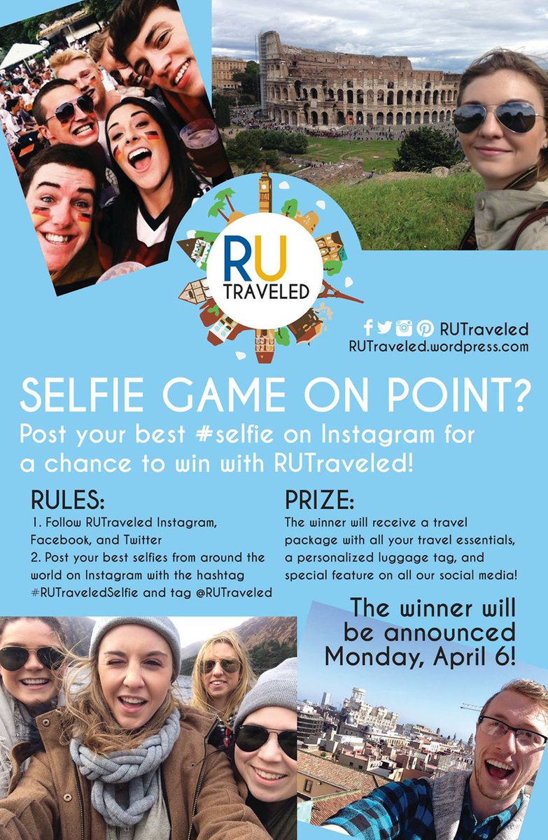 This week we're hosting a contest for whoever can send the best Travel Selfie. Heres all the details #RUTraveled