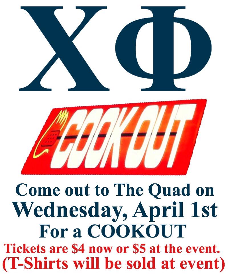 ChiPhiRhoDelta's tweet photo. Come out this Wednesday, April 1st to The Quad for a COOKOUT to help ΧΦ raise money for @RAINN01. Tickets are only $4 http://t.co/EJ7vYC7vxY