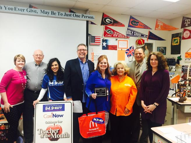 Honor to present Ms Loveless, Sr English British Lit <a href="/RockwallHigh/">Rockwall High School</a>... our <a href="/949KLTY/">94.9 KLTY</a> <a href="/CareNow/">CareNow Urgent Care</a> Teacher of the Month!