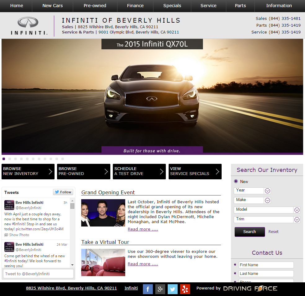 dforceauto's tweet image. Launching #infinity #responsive website for @BeverlyInfiniti on a luxurious new design - goo.gl/y3kYPM