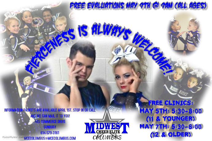NStarCheer's tweet photo. Eval Clinics May 5 (ages 11-under) May 7 (ages 12+)
EVALUATIONS for our 2015-16 season SATURDAY MAY 9 http://t.co/ChPLjWByab