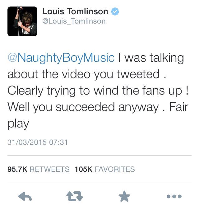 1DrctionFAM's tweet photo. I CAN SEE WHY! #LouisTomlinsonSlayNaughtyBoy #masterofallwisdom Watch out naughty boy! http://t.co/zg7VoeUG7R