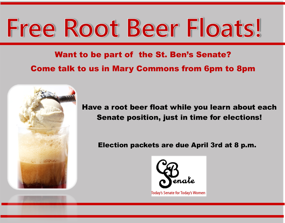 SaintBensSenate's tweet photo. We'll be in Mary Commons from 6-8pm. Stop by and learn about St. Ben's Senate! http://t.co/NkenT9PXfW