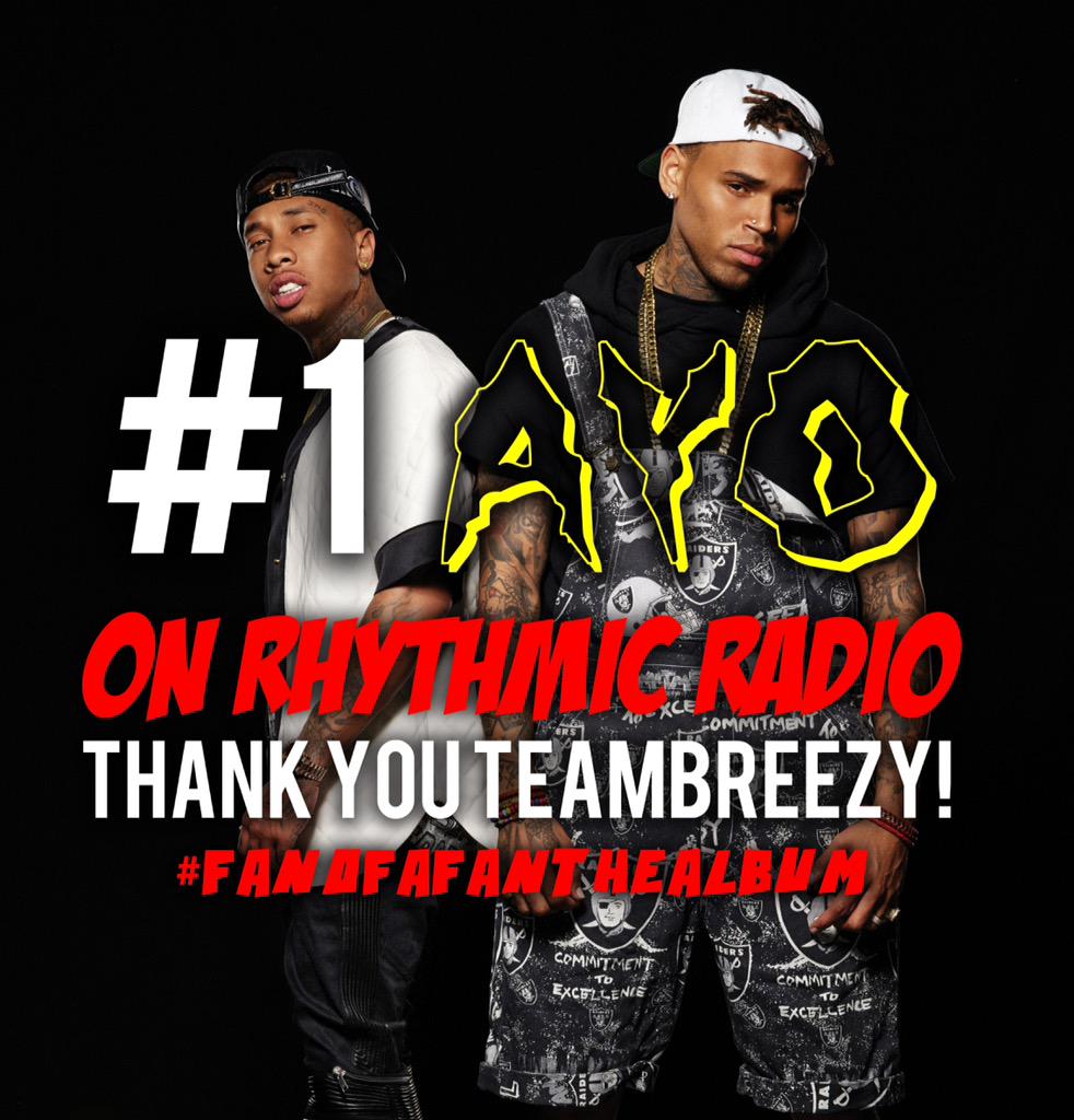 chrisbrown's tweet photo. Thank you to the fans for making #AYO the number 1 record on Rhythmic Radio! #FanOfAFanTheAlbum http://t.co/wqRERqc0Wp