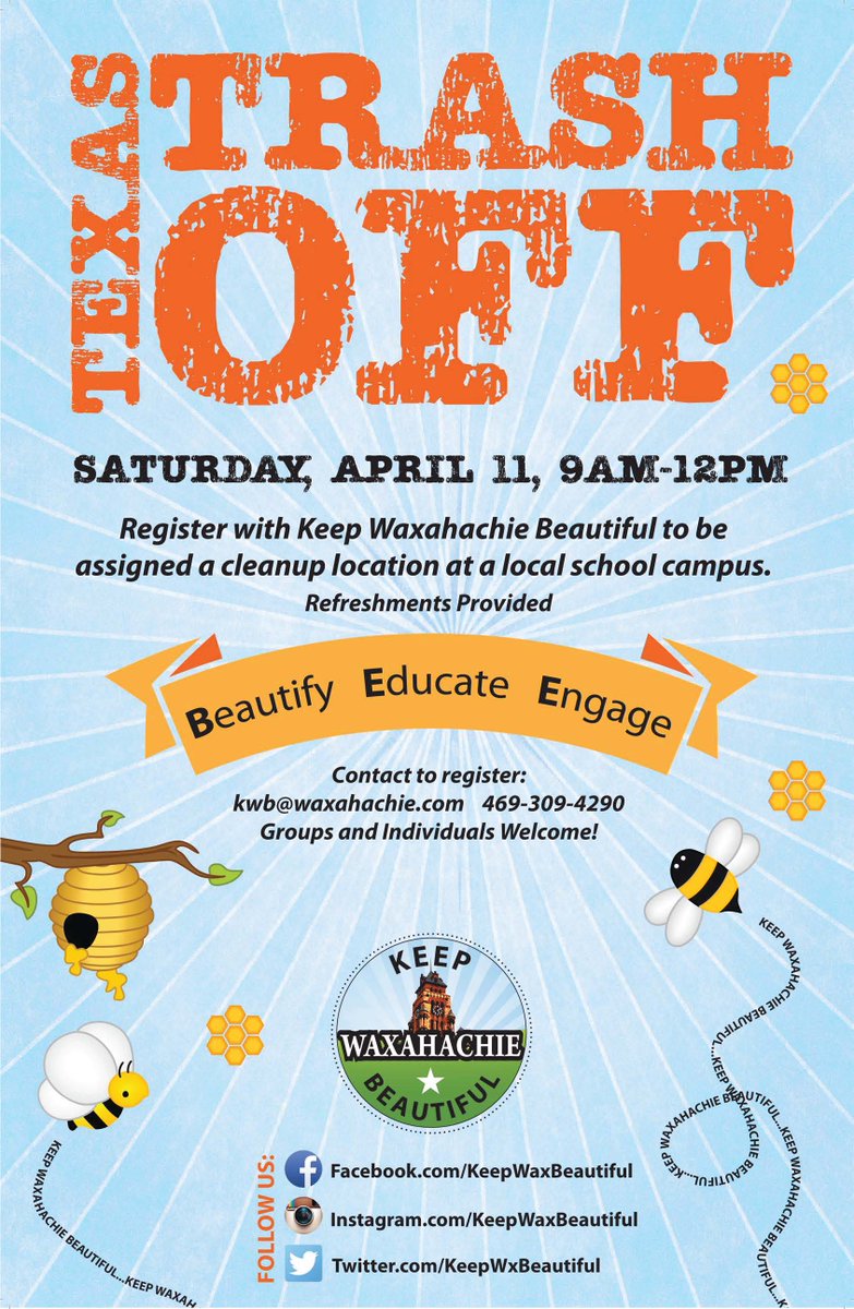 KeepWXBeautiful's tweet photo. Save the date - Saturday April 11th! Join us as we participate in the "Dont Mess with Texas Trash Off" http://t.co/DNLeNofNnz