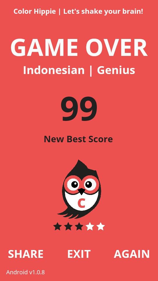 Arbinaksn's tweet photo. I got 99 points on Genius, Indonesian. Let's shake your brain in #ColorHippie - http://t.co/nMuO3gRnq0 http://t.co/Uz9iNXPwOb