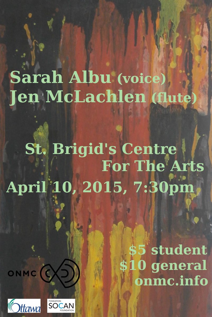 Our last concert of the 14/15 season features Jen McLachlen (flute) and <a href="/sarahalbu_vox/">Sarah Albu</a> (soprano)! April 10th.