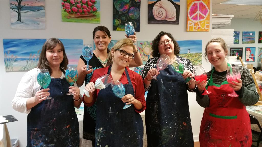 Oh yeah, we had some fun at the Cape Cod Art Bar! #girlsnightout  #capecodartbar #paintedwineglasses #mashpeecommons