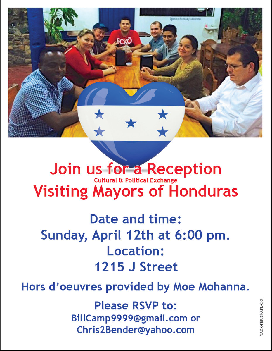 billcamp9999's tweet photo. Join us 2 welcome 20 Honduran Mayors! Sacto CA Sun, April 12 @ 6:00 - The Grand - 1215 J St #Honduras @VisitHonduras http://t.co/4aK68jGUoh