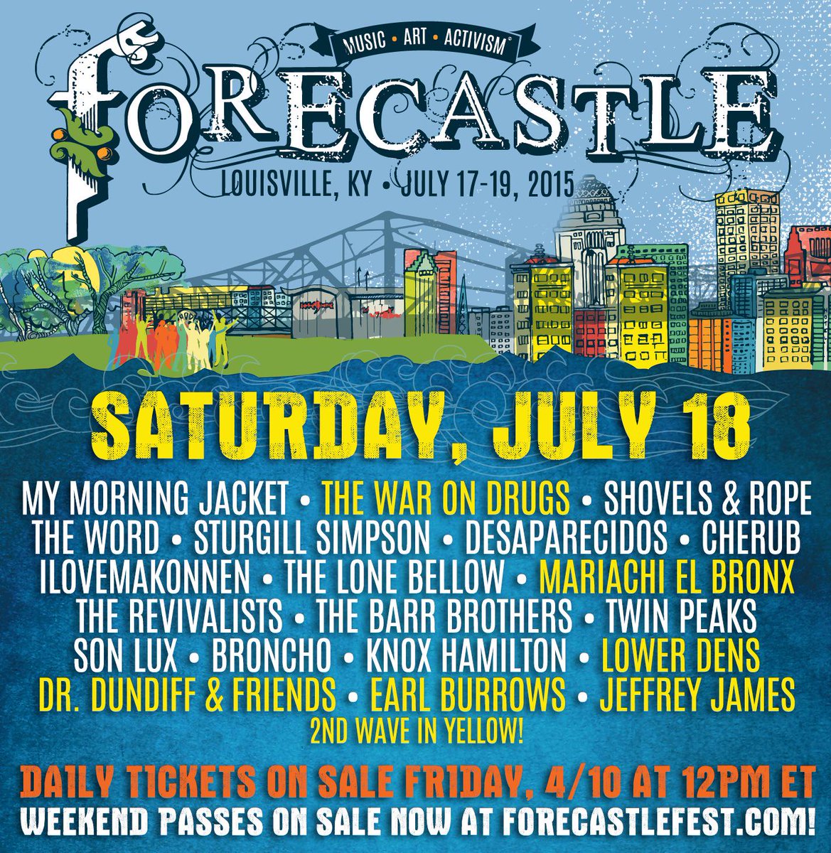 forecastle's tweet photo. 2nd wave + #Forecastle daily lineups out now! Daily tix on sale Friday. RT for your chance to win weekend passes! http://t.co/2jHqM0j0Sr