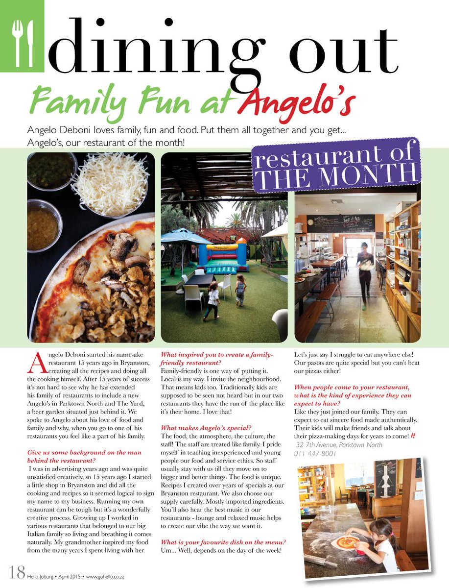 AngelosKitchen's tweet photo. "@HelloJoburgMag: this months mag we talk all things amazing about @AngelosKitchen Download http://t.co/mc8abeai44 http://t.co/hO4X1YKzdJ"