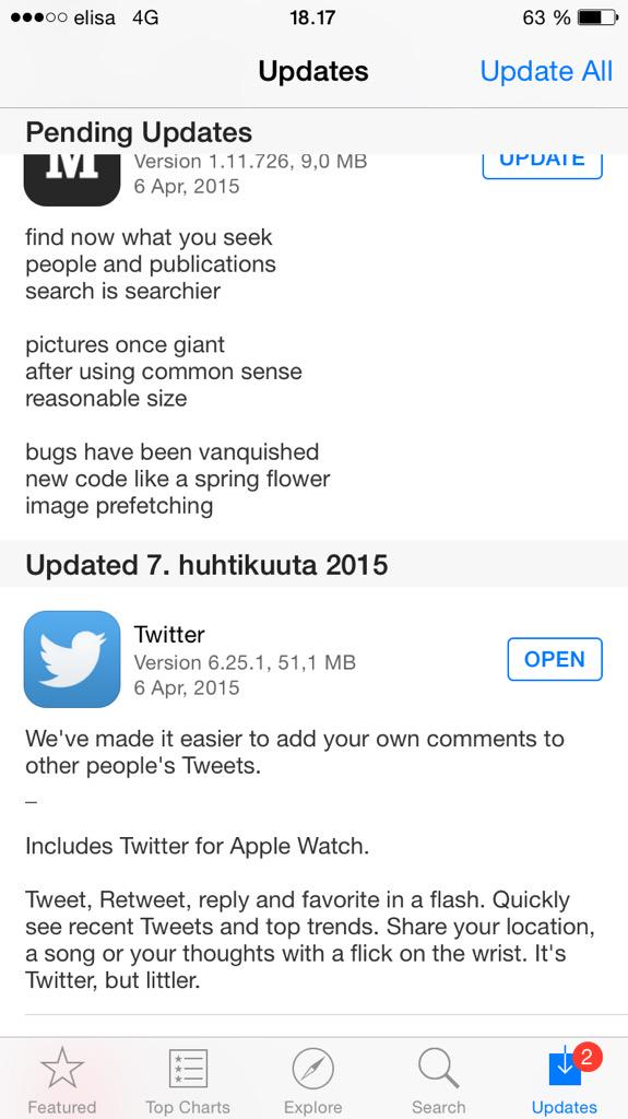 Got to love these update descriptions on the <a href="/AppStore/">App Store</a> by <a href="/Medium/">Medium</a> and <a href="/twitter/">Twitter</a> :D