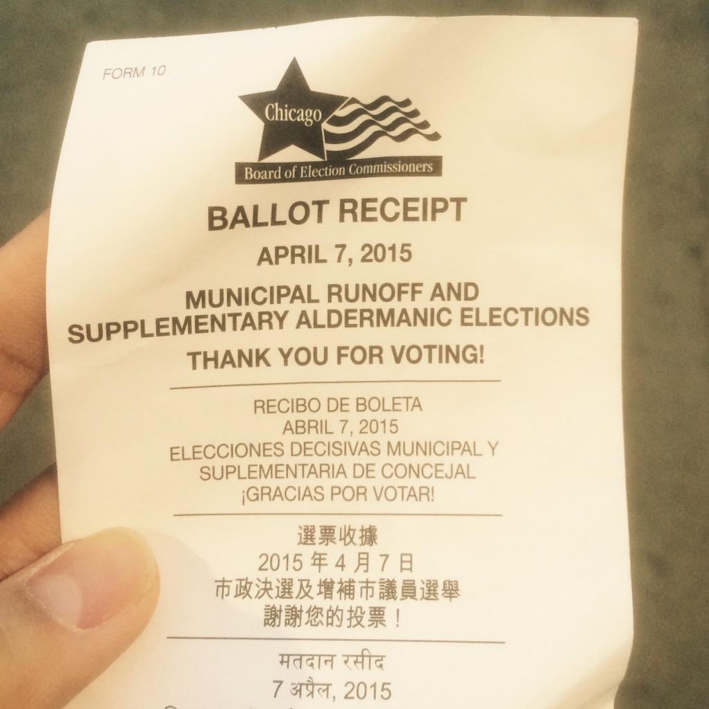 jcajindos's tweet photo. Woke up early to get my vote out. #CivicDuty #ChicagoRunoff http://t.co/y1IKtk50jS