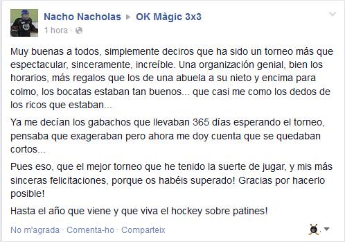 Comentaris com aquest són els que ens mantenen la il·lusió durant tot l'any per seguir fent el torneig. Mil GRÀCIES!!